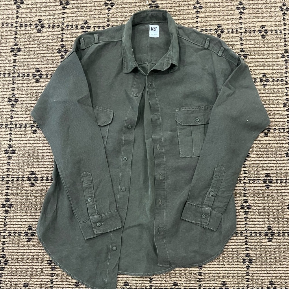 NSF brand green button up size Petite